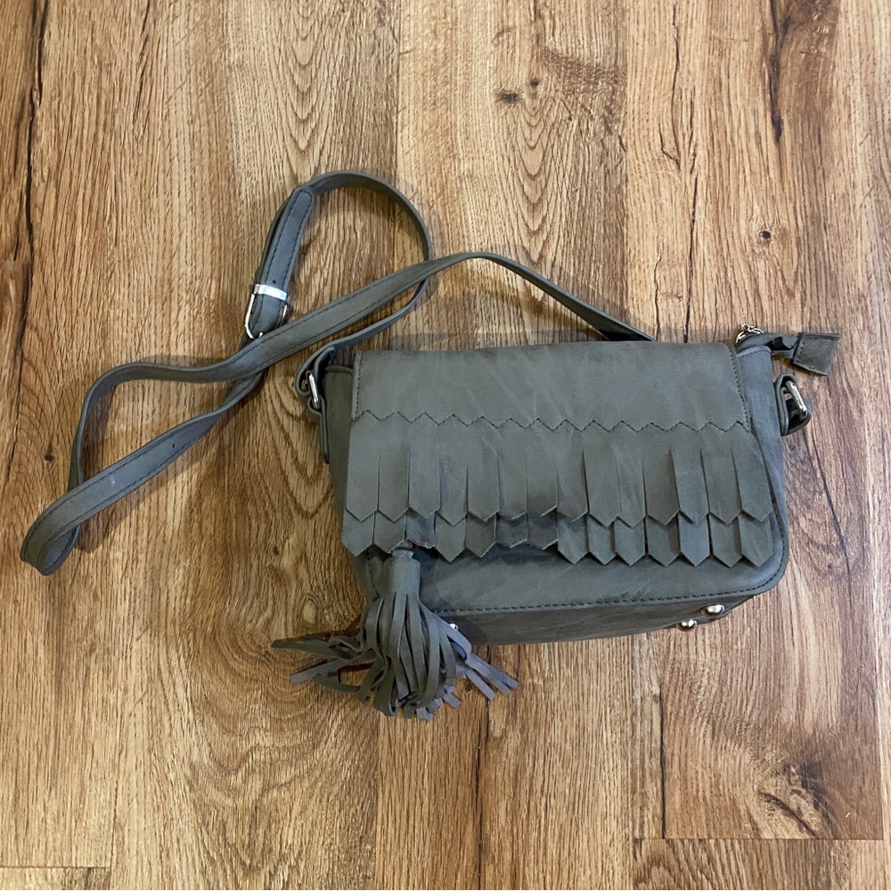 Grey Boho Faux Leather Purse
